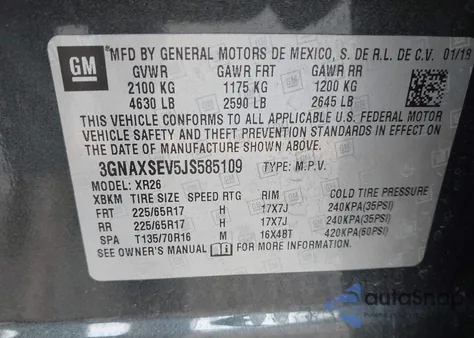 2018 Chevrolet Equinox Lt z USA, uszkodzony, nr VIN 3GNAXSEV5JS585109